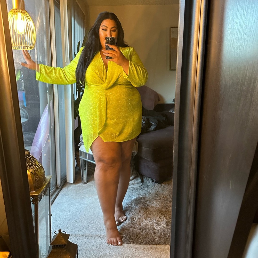 PrettyLittleThing neon sequin dress